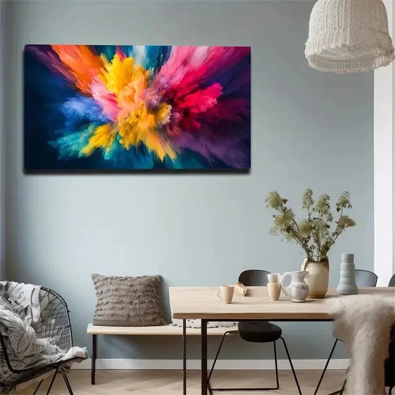 A Colorful Smoke Effect Scatter Wall Art Canvas Office Home Room Framed 120x60cm