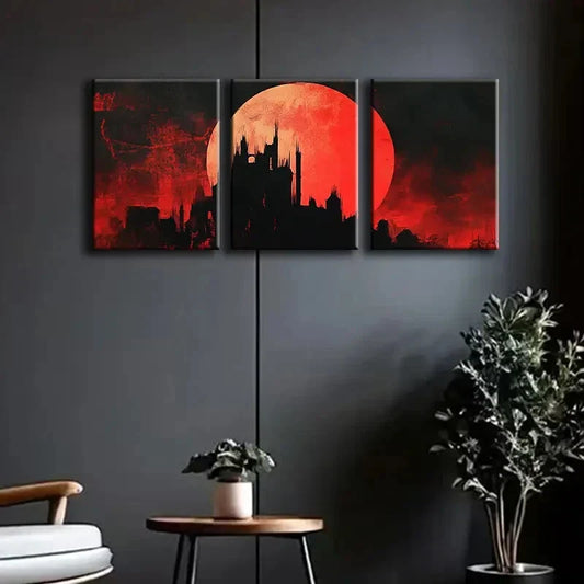 3pcs Medieval City Silhouette Artwork Darkness Wall Art Set Canvas Framed 40x60cm - High Quality Print 100% Australian Made Wall Canvas Ready to Hang