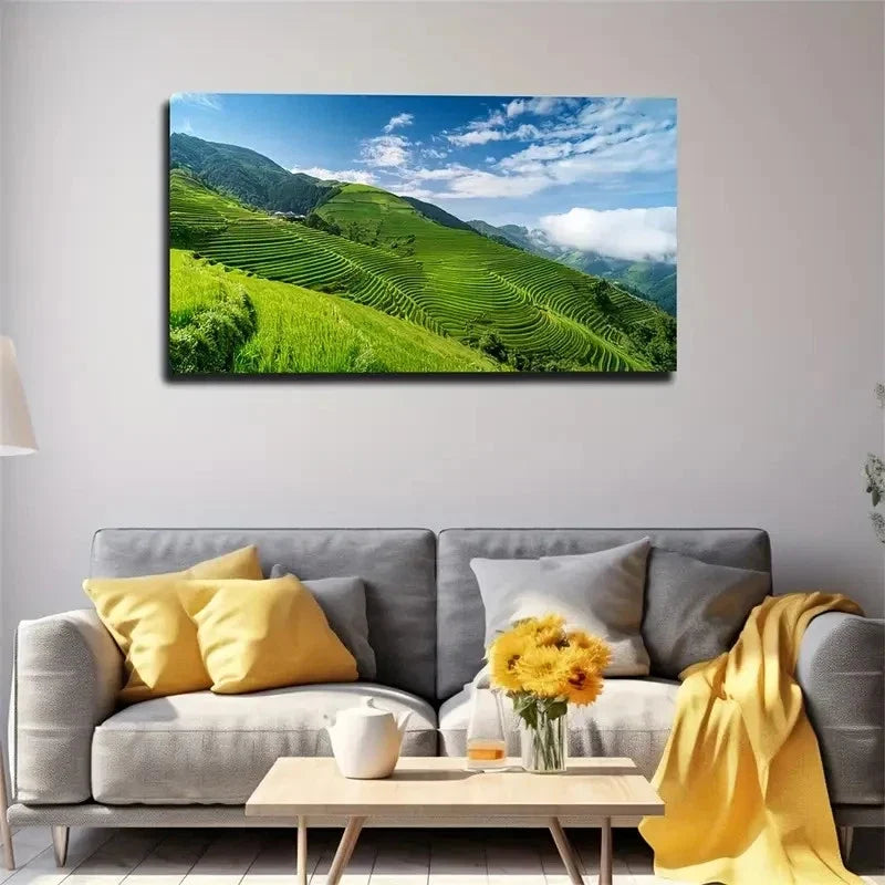 Green Mountain Spring Wall Art Canvas Office Home Room Framed 80x45cm