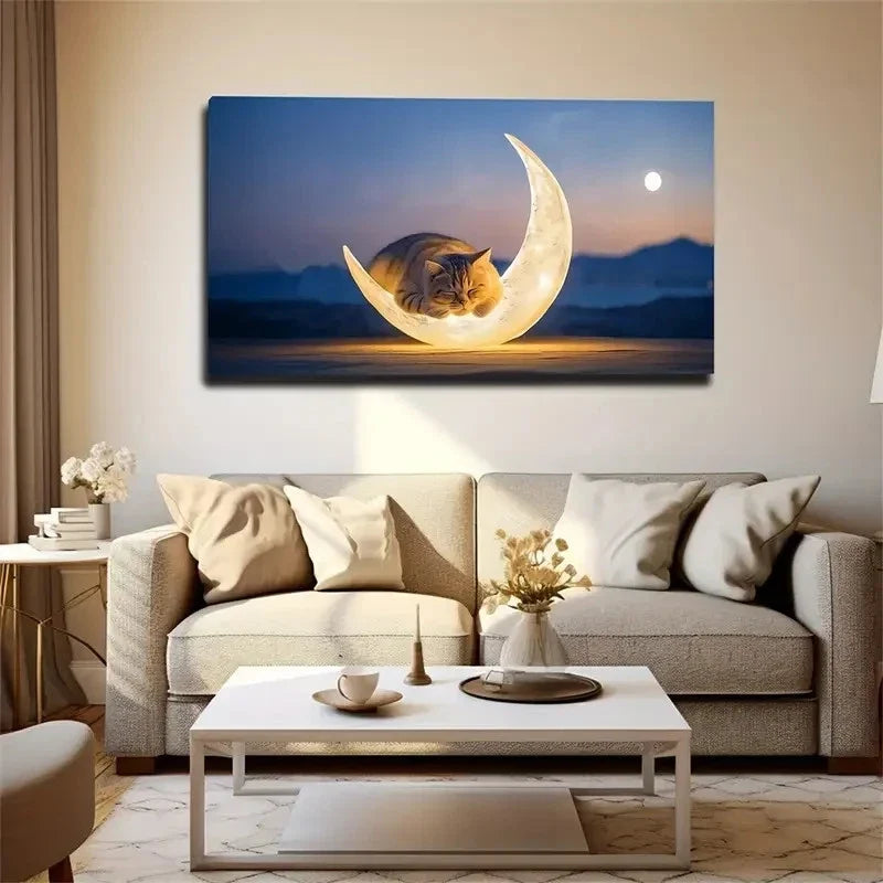 Moon A Lazy Cat Unforgettable Wall Art Canvas Office Home Room Framed 120x60cm