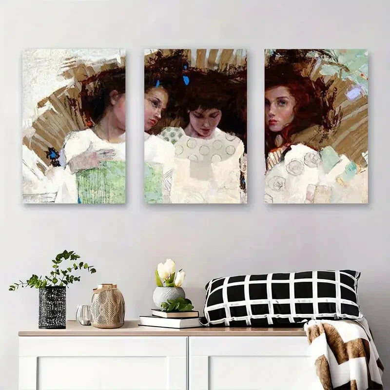 3pcs Abstract Portrait Female Faces Metal Print Ready to Hang Art