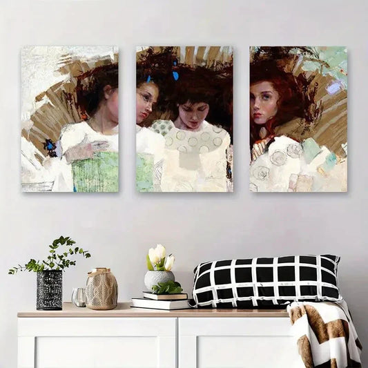 3pcs Abstract Portrait Female Faces Metal Print Ready to Hang Art
