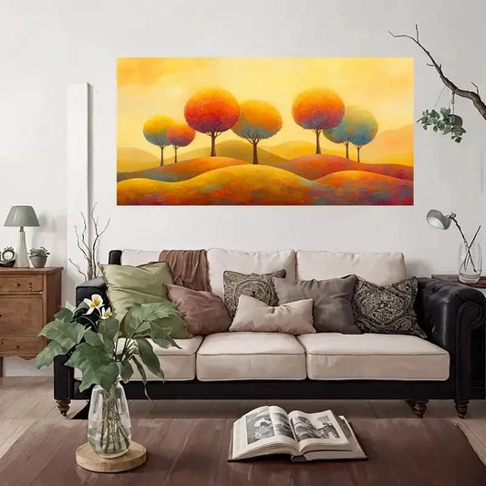 Autumn Trees On Rolling Hills Wall Art Canvas Office Home Room Framed 80x45cm