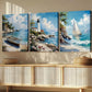 3pcs Beach House Light House Sail Boat Blue Sky Wall Art Set Canvas Framed 40x60cm - High Quality Print 100% Australian Made Wall Canvas Ready to Hang