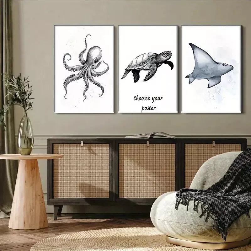 3pcs  Marine Life Triptych Wall Art Set Canvas Framed 40x60cm - High Quality Print 100% Australian Made Wall Canvas Ready to Hang