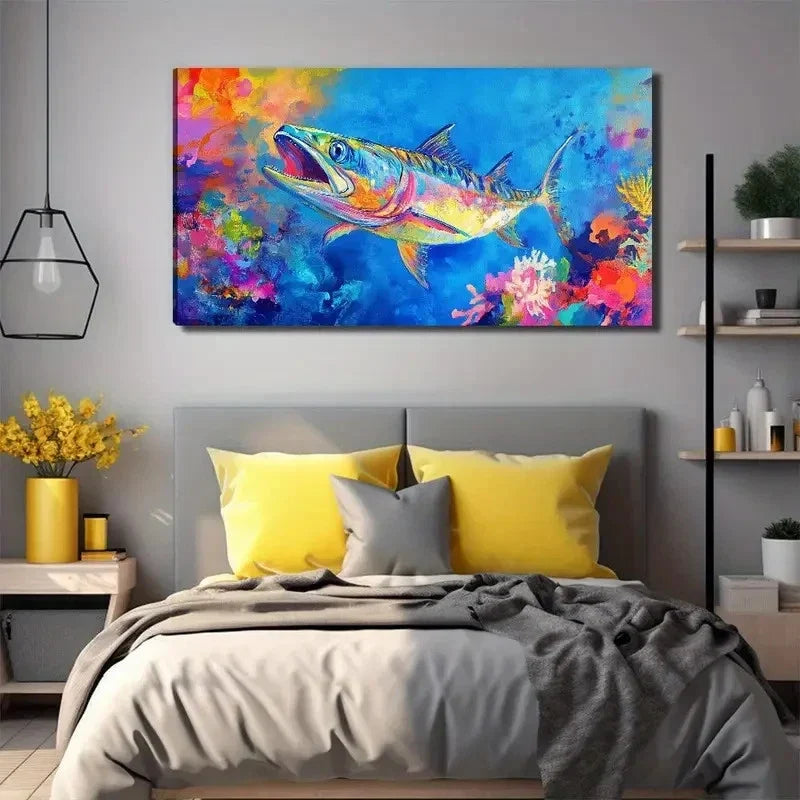 Open Mouth Fish Perfect Wall Art Canvas Office Home Room Framed 80x45cm