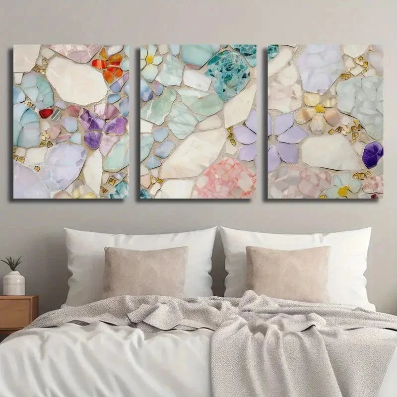 3pcs Colorful Texture Mural Mosaic Floral Wall Art Set Canvas Framed 40x60cm - High Quality Print 100% Australian Made Wall Canvas Ready to Hang