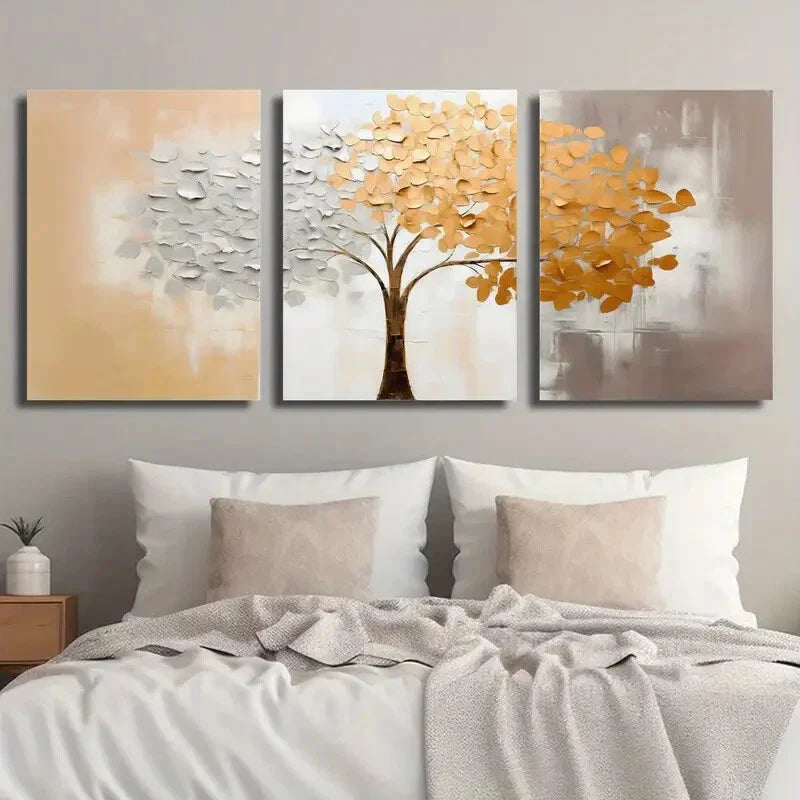 3pcs Orange and Gray Plants and Trees Wall Art Set Canvas Framed 40x60cm - High Quality Print 100% Australian Made Wall Canvas Ready to Hang
