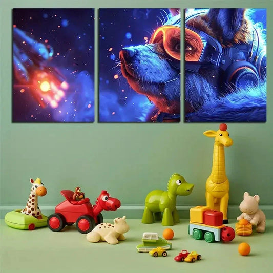 3pcs Husky Space Adventure Vibrant Animal Metal Print Ready to Hang Art