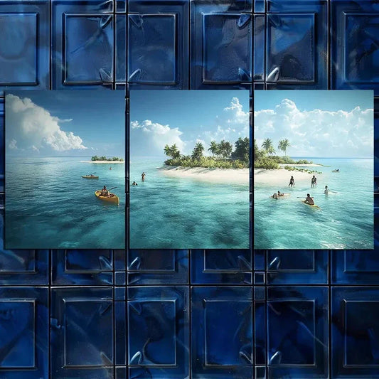 3pcs Tropical Islands Beautiful Nature Perfect Wall Art Set Canvas Framed 40x60cm - High Quality Print 100% Australian Made Wall Canvas Ready to Hang