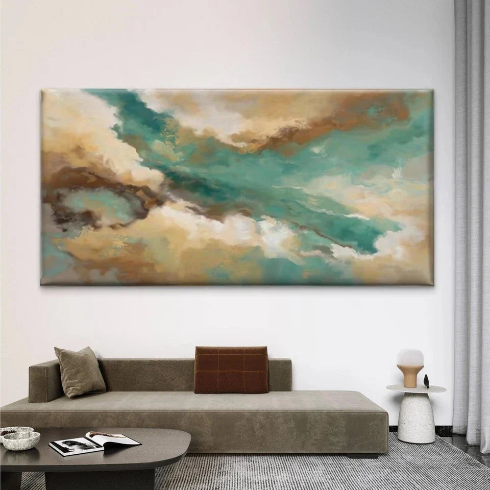 Abstract Ocean & Cloud Wall Art Canvas Office Home Room Framed 80x45cm