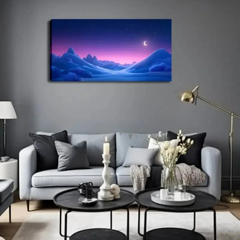 Purple Starry Night Sky Blue Wall Art Canvas Office Home Room Framed 120x60cm