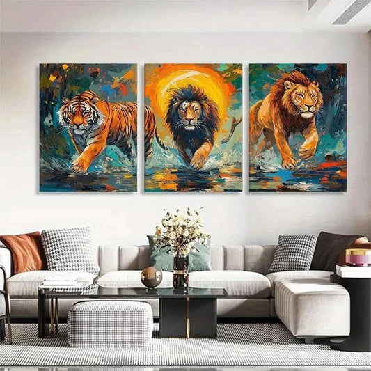 3pcs Ferocious Jungle Predators Fear Perfect Wall Art Set Canvas Framed 40x60cm - High Quality Print 100% Australian Made Wall Canvas Ready to Hang