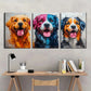 3pcs Vibrant Dog Colorful Splash Smiling Breeds Metal Print Ready to Hang Art