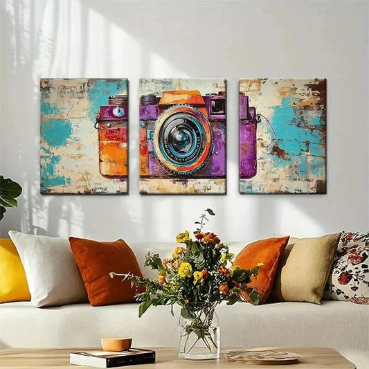 3pcs Colorful Retro Photography Theme Perfect Wall Art Set Canvas Framed 40x60cm - High Quality Print 100% Australian Made Wall Canvas Ready to Hang