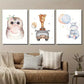 3pcs Cute Owl Car Giraffe and Balloon Hippo Wall Art Set Canvas Framed 40x60cm - High Quality Print 100% Australian Made Wall Canvas Ready to Hang