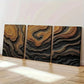 3pcs Abstract Black and Golden Bold Earthy Wall Art Set Canvas Framed 40x60cm - High Quality Print 100% Australian Made Wall Canvas Ready to Hang