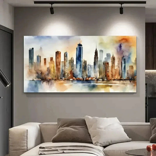 Cityscape Retro Vibrant Skyline Wall Art Canvas Office Home Room Framed 80x45cm