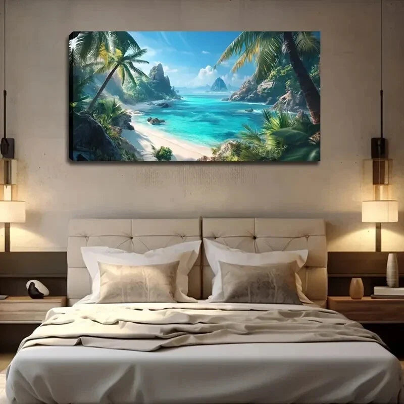 Tropical Palm Trees & Lush Wall Art Canvas Office Home Room Framed 120x60cm