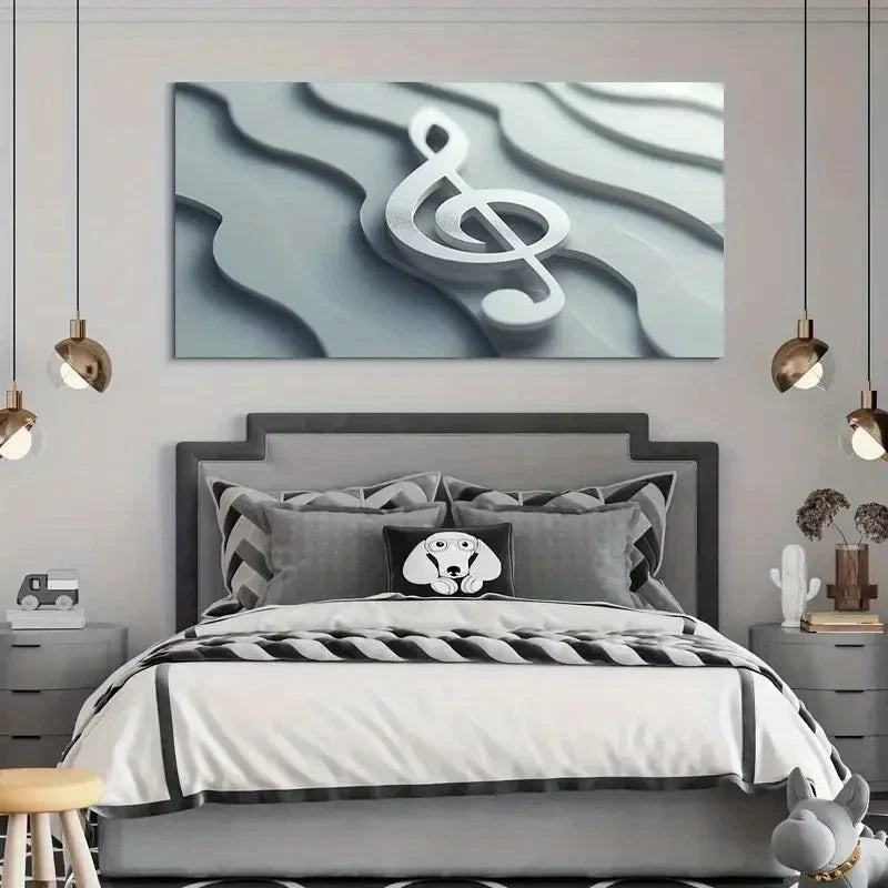 Abstract Treble Clef & Waves Wall Art Canvas Office Home Room Framed 120x60cm