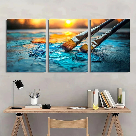 3pcs Painting with Brushes Tools Metal Print Ready to Hang Art