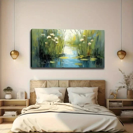 Serene Pond & for Lotus Flower Wall Art canvas office home room framed 120x60cm