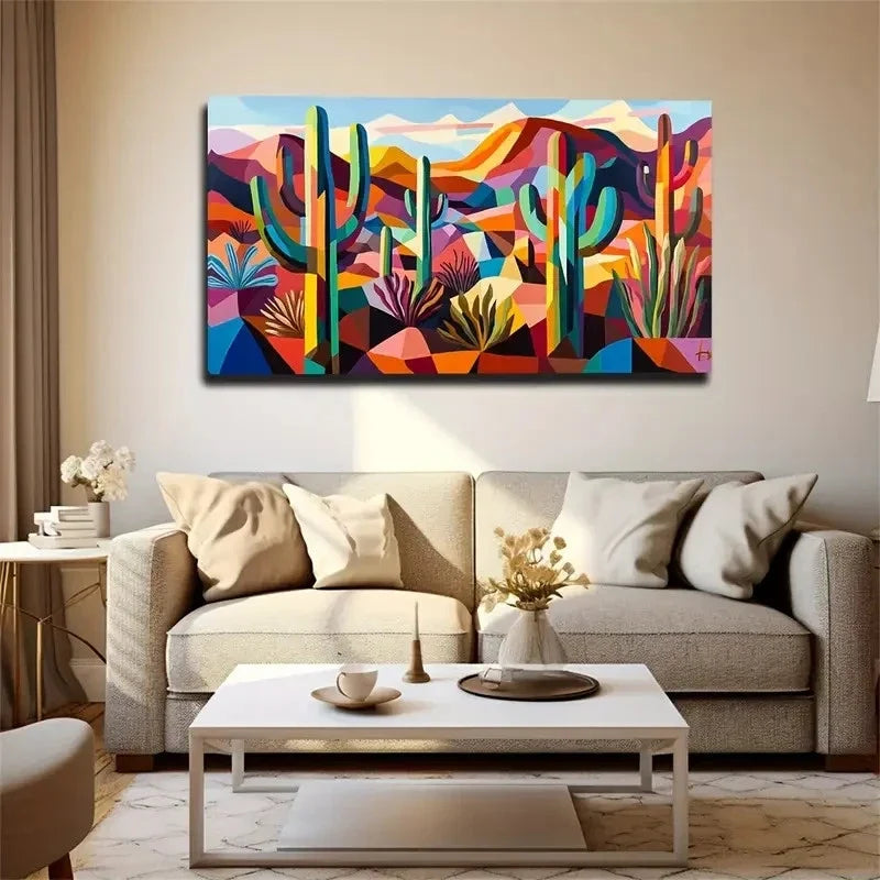 Abstract Cactus Unique Wall Art Canvas Office Home Room Framed 120x60cm