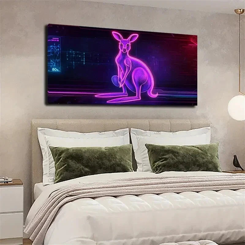 Outline The Contour Kangaroo Wall Art Canvas Office Home Room Framed 120x60cm