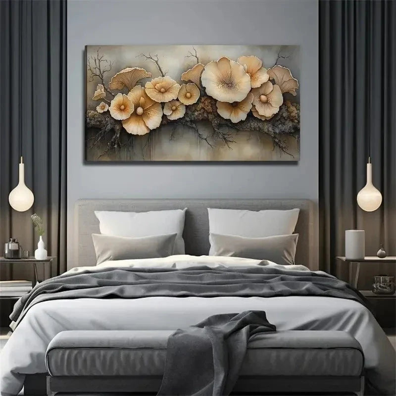 White Mushroom Modern Bohemian Wall Art Canvas Office Home Room Framed 80x45cm