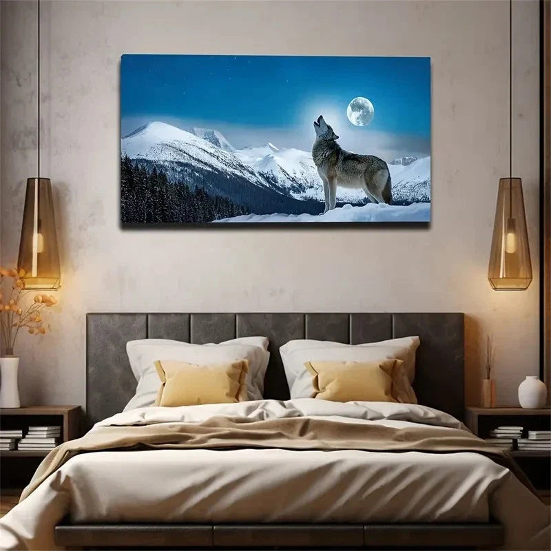 Howling Wolf Snow Day Wall Art Canvas Office Home Room Framed 80x45cm