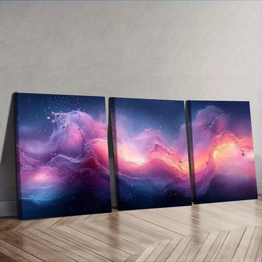 3pcs   Purple And Light Blue Water Wall Art Set Canvas Framed 40x60cm - High Quality Print 100% Australian Made Wall Canvas Ready to Hang