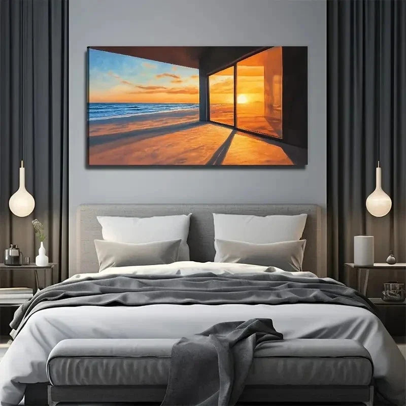Modern Beach House Suitable Wall Art Canvas Office Home Room Framed 80x45cm