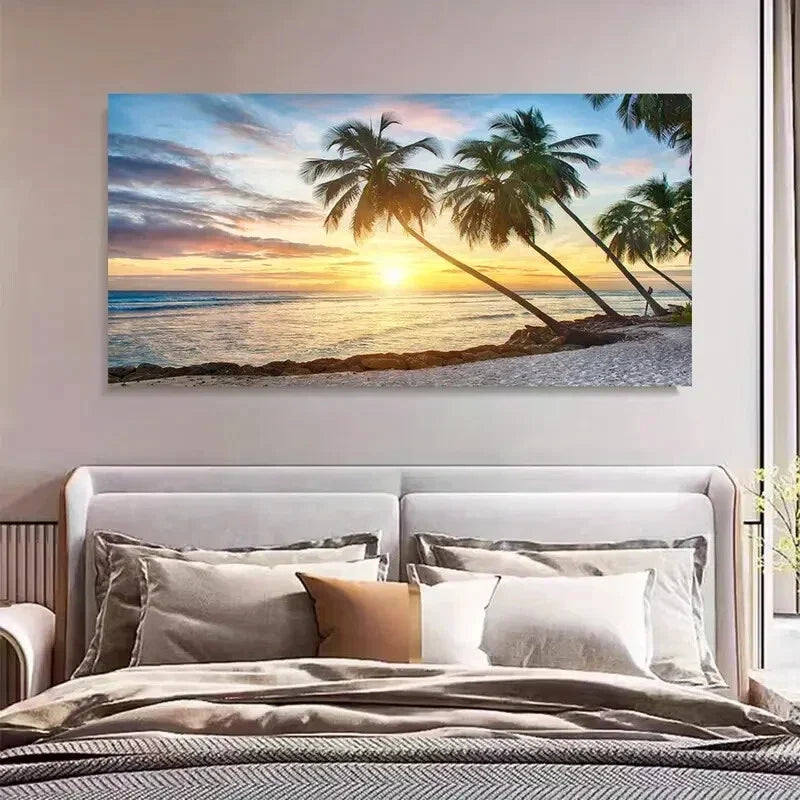 Sandy Beach Palm Trees Island Wall Art Canvas Office Home Room Framed 80x45cm