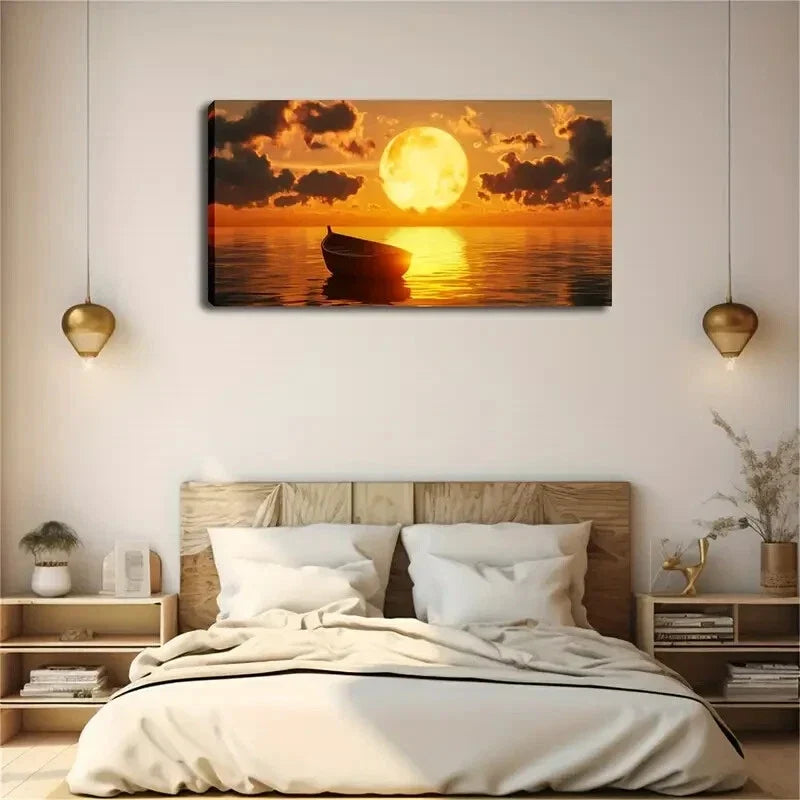 Sunrise Reflection On The Sea Wall Art Canvas Office Home Room Framed 120x60cm
