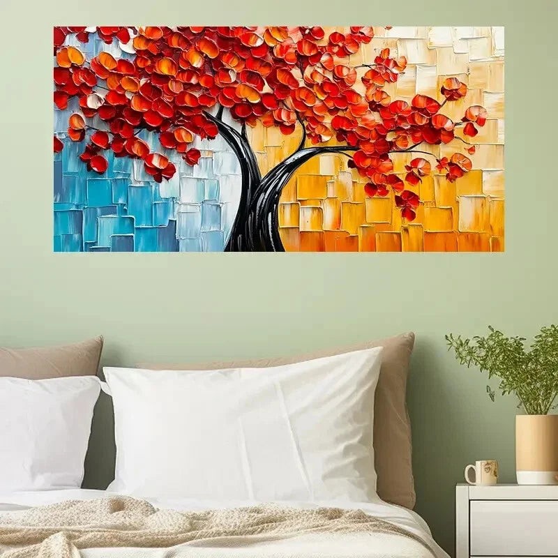 Red Leaves Contemporary Décor Wall Art Canvas Office Home Room Framed 120x60cm