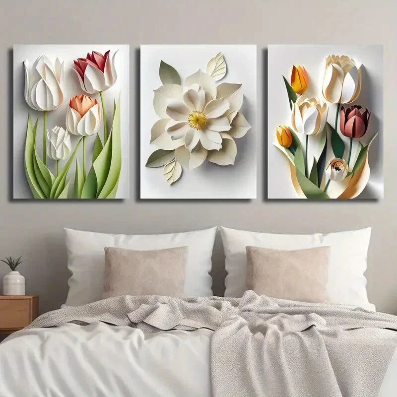 3pcs Vibrant Tulip Flower Decor Wall Art Set Canvas Framed 40x60cm - High Quality Print 100% Australian Made Wall Canvas Ready to Hang