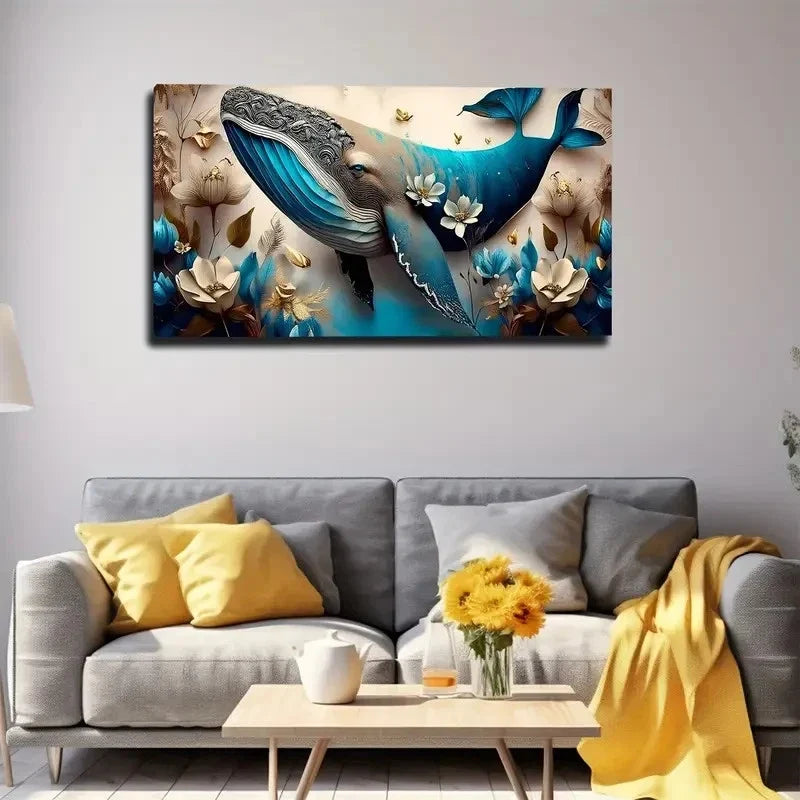 Blue And Golden Accents Wall Art Canvas Office Home Room Framed 80x45cm
