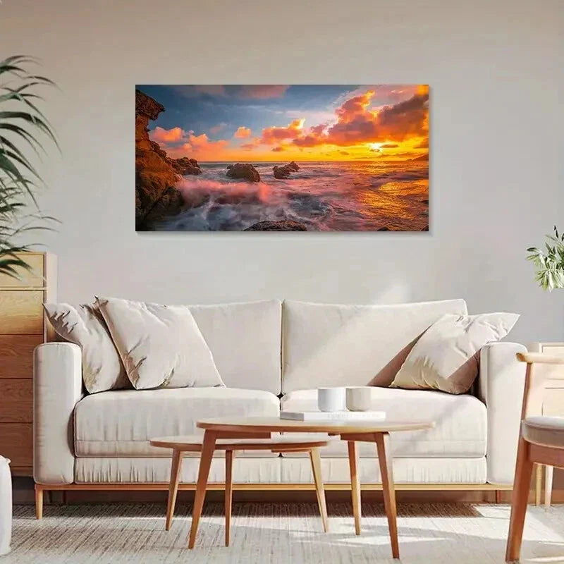 Sea Wave Sunset Nature Beauty Wall Art Canvas Office Home Room Framed 120x60cm