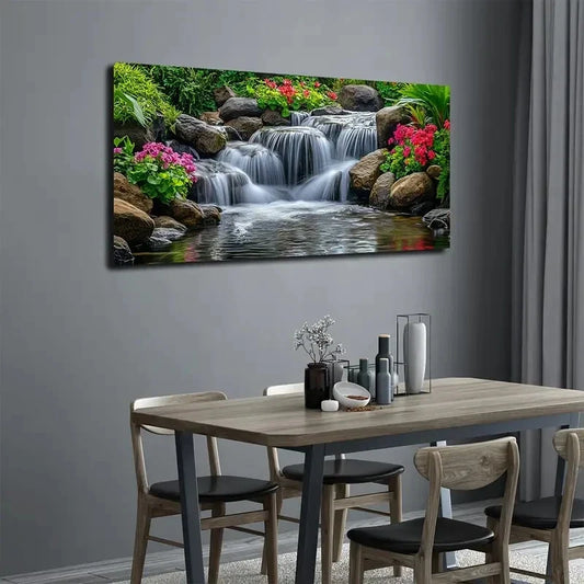 Serene Waterfall with Vibrant Wall Art canvas office home room framed 120x60cm
