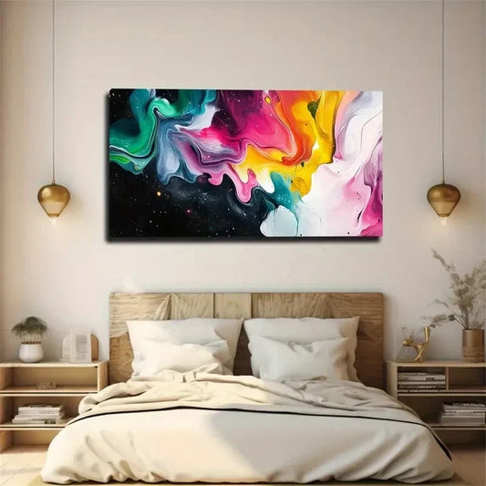 Dark Starry Sky Abstract Swirls Wall Art Canvas Office Home Room Framed 120x60cm