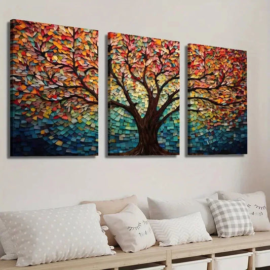 3pcs Abstract Colorful Tree of Life Wall Art Set Canvas Framed 40x60cm - High Quality Print 100% Australian Made Wall Canvas Ready to Hang