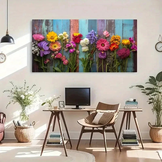 Vibrant Daisy Rose Arrangement Wall Art Canvas Office Home Room Framed 120x60cm
