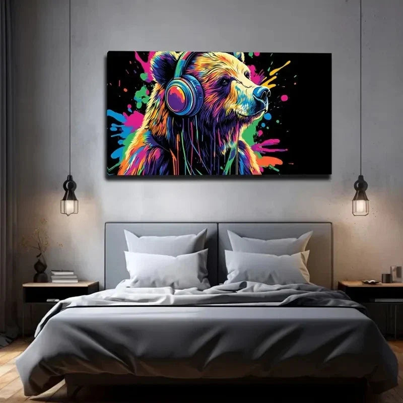 Brown Bear With Hair In Various Wall Art Canvas Office Home Room Framed 80x45cm