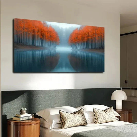 Calm Lake Reflecting Maple Wall Art canvas office home room framed 120x60cm