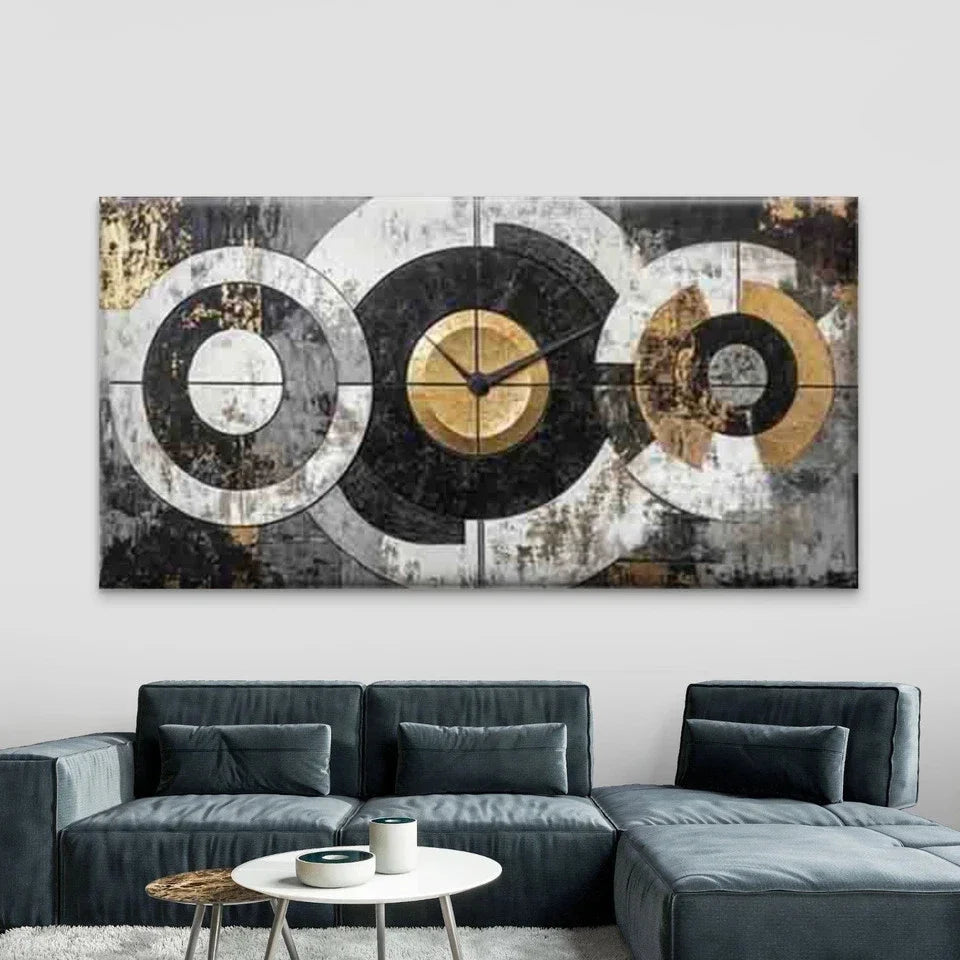 Abstract Wall Clock Geometric Wall Art Canvas Office Home Room Framed 80x45cm