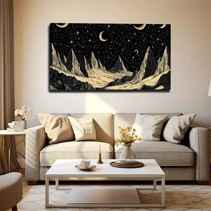 Starry Night Sky With Mountains Wall Art Canvas Office Home Room Framed 120x60cm