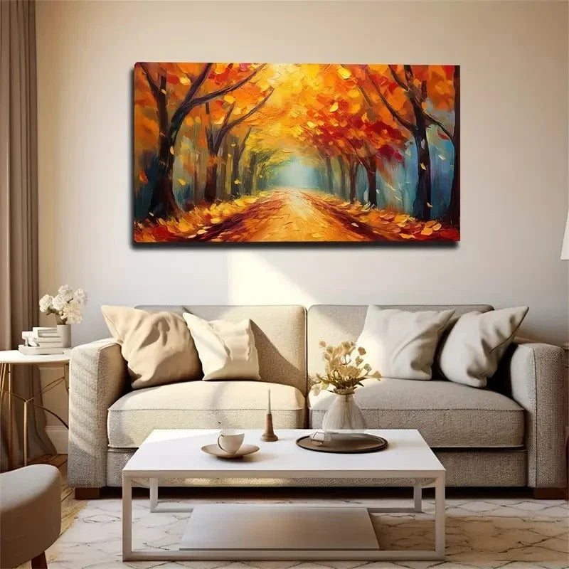Obscure Autumn Road Wall Art Canvas Office Home Room Framed 80x45cm