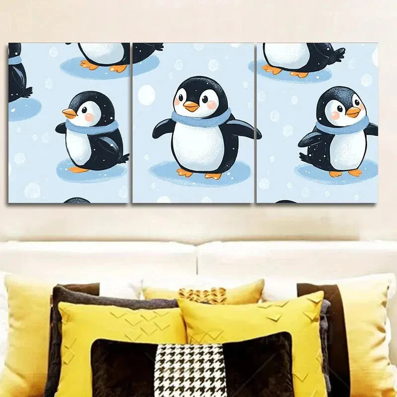 3pcs Set Penguin Classic Modern Style, Metal Print Ready to Hang Art