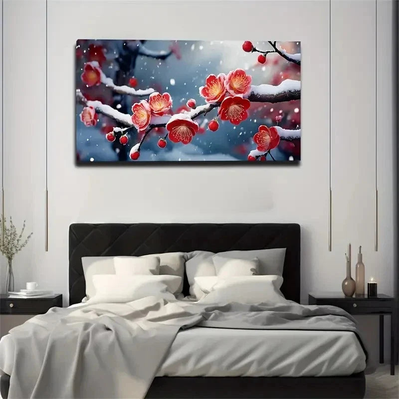 Blossoms Red Plum Creative Wall Art Canvas Office Home Room Framed 80x45cm