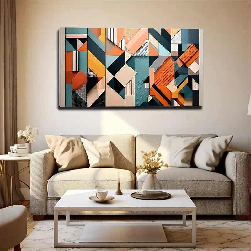 Modern Abstract Color Block Wall Art Canvas Office Home Room Framed 80x45cm